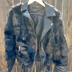 faux fur leather moto jacket